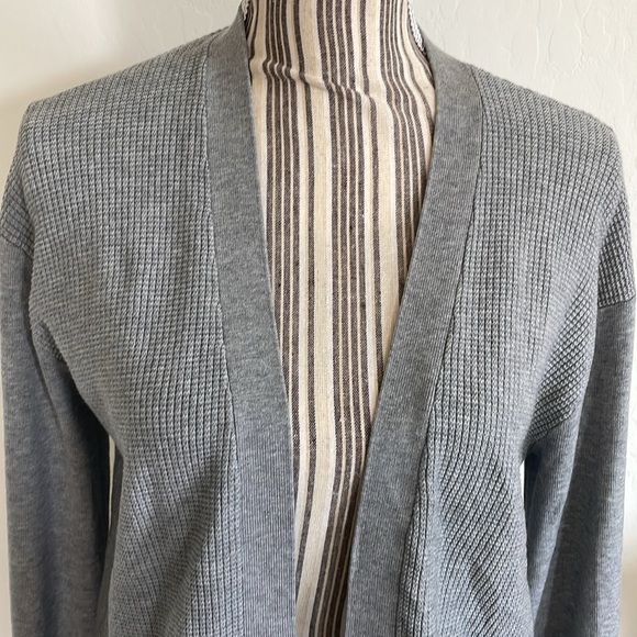 Theory Gray Waffle Knit Open Front Cardigan Sweater - Picture 2 of 7